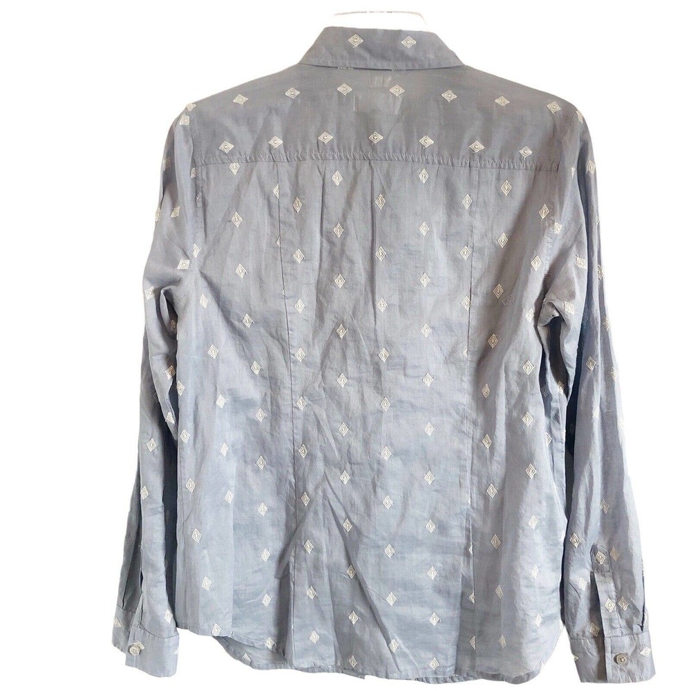 Ann Taylor Loft NWT The Softened Thin Lightweight Blue Diamond Pattern Blouse S - Picture 9 of 11